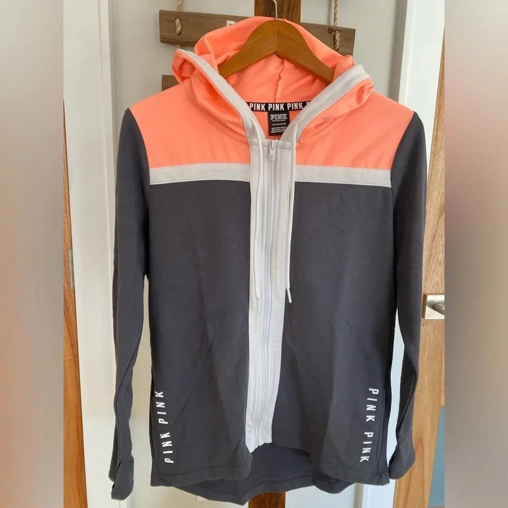 Victoria's Secret PINK Full Zip Drawstring Hoodie Thumb Holes EUC Women's S EUC